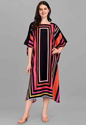 Digital Printed Viscose Rayon Kaftan Dress in Multicolor