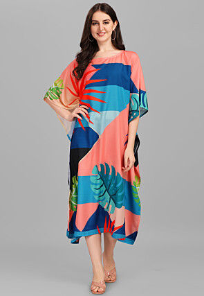 Digital Printed Viscose Rayon Kaftan Dress in Multicolor