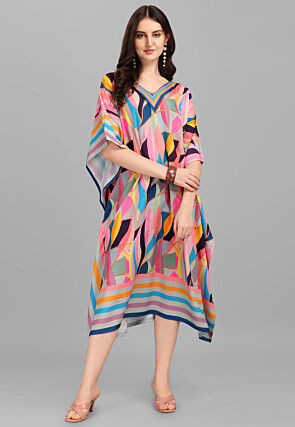 Digital Printed Viscose Rayon Kaftan Dress in Multicolor