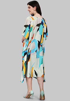 Digital Printed Viscose Rayon Kaftan Dress in Off White