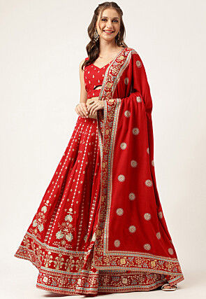 Digital Printed Viscose Rayon Lehenga in Maroon