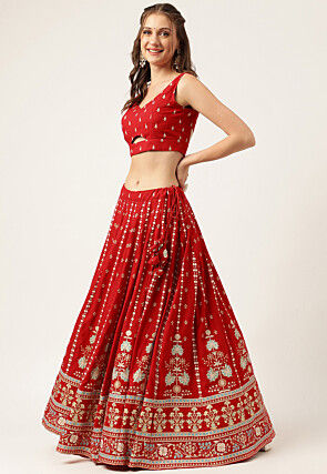 Digital Printed Viscose Rayon Lehenga in Maroon