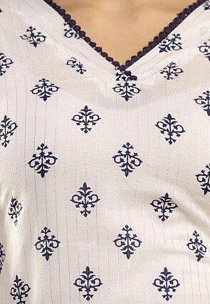 Digital Printed Viscose Rayon Lurex Straight Kurta in Off White