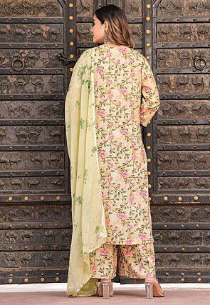 Digital Printed Viscose Rayon Pakistani Suit in Beige