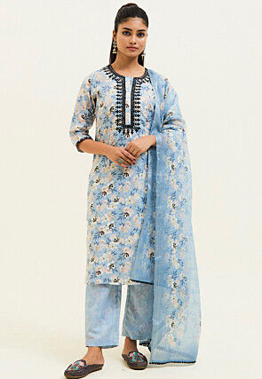 Digital Printed Viscose Rayon Pakistani Suit in Light Blue
