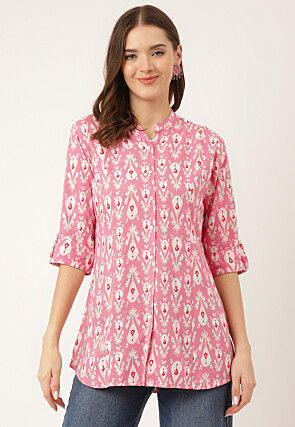 Digital Printed Viscose Rayon Shirt in Pink