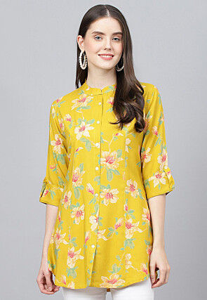 Digital Printed Viscose Rayon Top in Yellow