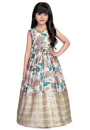 Digital Printed Viscose Silk Gown in Cream