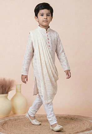 Digital Printed Viscose Silk Kurta Set in White