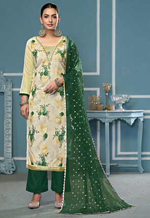 Digital Printed Viscose Silk Pakistani Suit in Beige