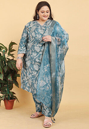 Digital Printed Viscose Silk Pakistani Suit in Blue