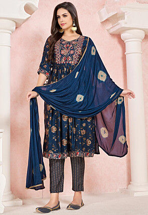 Digital Printed Viscose Silk Pakistani Suit in Blue