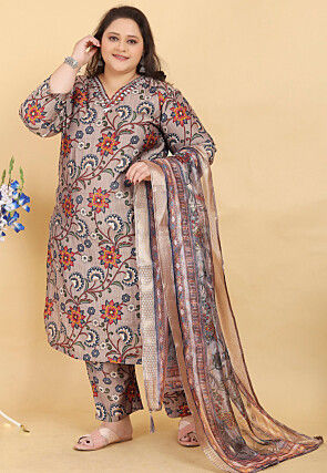 Digital Printed Viscose Silk Pakistani Suit in Fawn