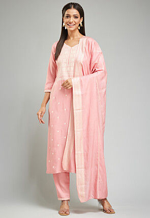 Digital Printed Viscose Silk Pakistani Suit in Peach