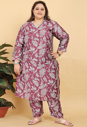 Digital Printed Viscose Silk Pakistani Suit in Pink