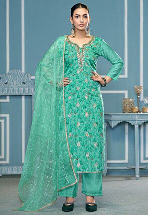 Digital Printed Viscose Silk Pakistani Suit in Sea Green