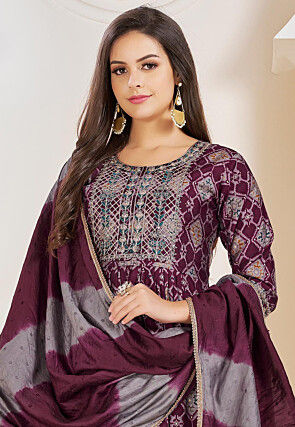 Digital Printed Viscose Silk Pakistani Suit in Wine