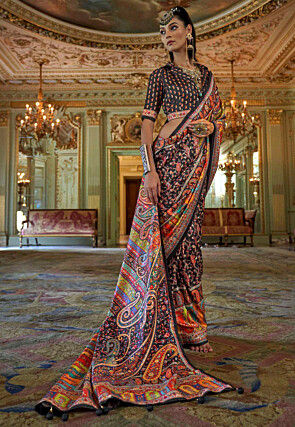 Digital Printed Viscose Silk Saree in Black