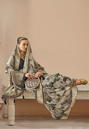 Digital Printed Viscose Silk Saree in Black