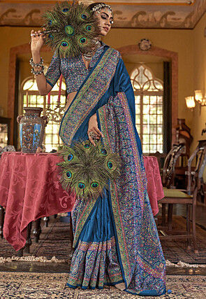 Digital Printed Viscose Silk Saree in Blue