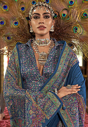 Digital Printed Viscose Silk Saree in Blue