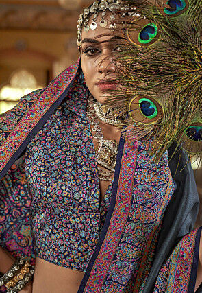 Digital Printed Viscose Silk Saree in Dark Grey