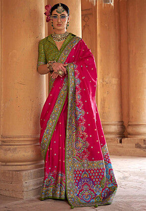 Digital Printed Viscose Silk Saree in Fuchsia