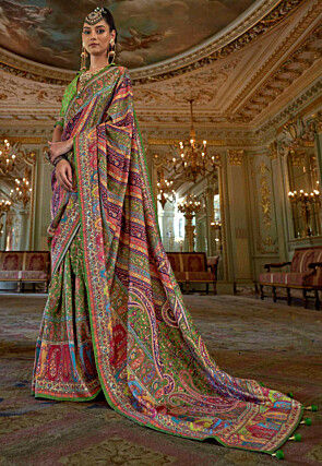 Digital Printed Viscose Silk Saree in Green