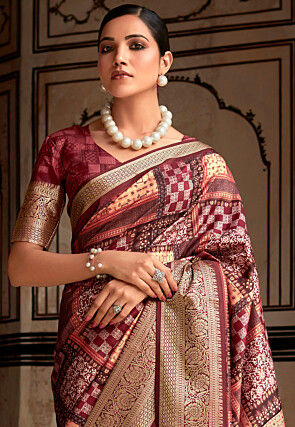 Digital Printed Viscose Silk Saree in Maroon