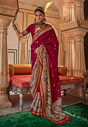 Digital Printed Viscose Silk Saree in Maroon
