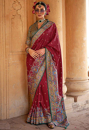 Digital Printed Viscose Silk Saree in Maroon