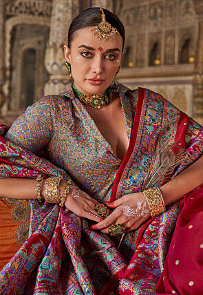 Digital Printed Viscose Silk Saree in Maroon