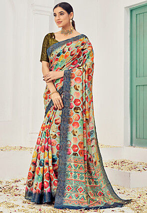 Digital Printed Viscose Silk Saree in Multicolor