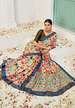 Digital Printed Viscose Silk Saree in Multicolor
