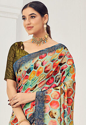 Digital Printed Viscose Silk Saree in Multicolor
