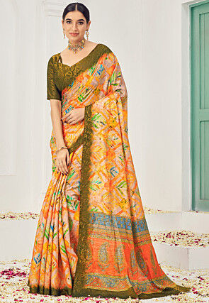 Digital Printed Viscose Silk Saree in Multicolor