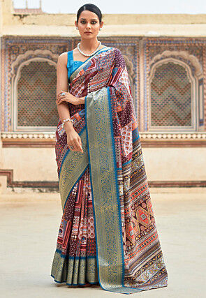 Digital Printed Viscose Silk Saree in Multicolor