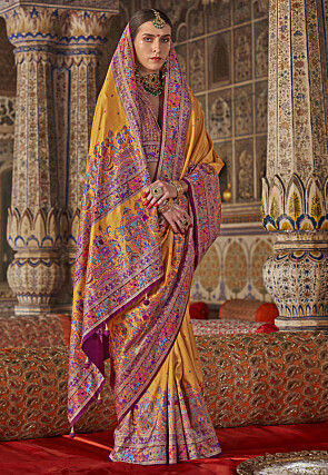Digital Printed Viscose Silk Saree in Mustard