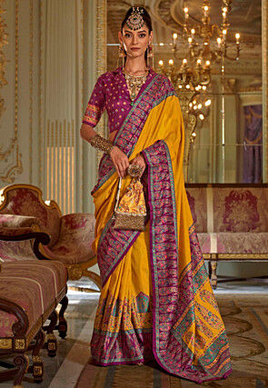 Digital Printed Viscose Silk Saree in Mustard