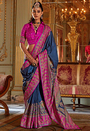 Digital Printed Viscose Silk Saree in Navy Blue