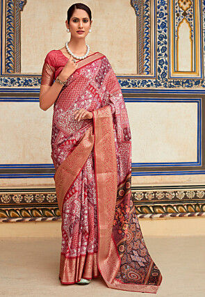 Digital Printed Viscose Silk Saree in Pink