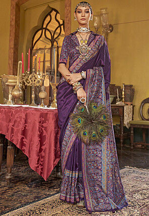 Digital Printed Viscose Silk Saree in Purple