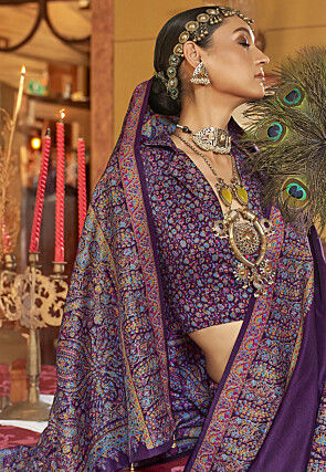 Digital Printed Viscose Silk Saree in Purple