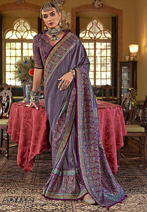 Digital Printed Viscose Silk Saree in Purple