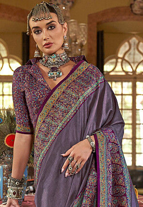Digital Printed Viscose Silk Saree in Purple