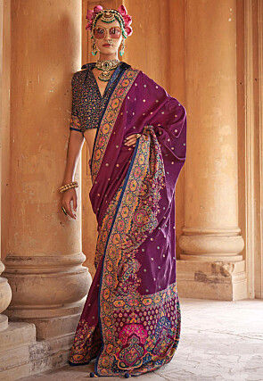 Digital Printed Viscose Silk Saree in Purple