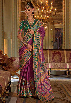 Digital Printed Viscose Silk Saree in Purple