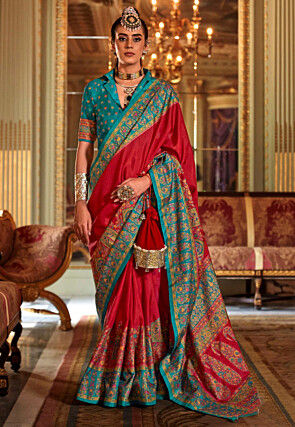 Digital Printed Viscose Silk Saree in Red
