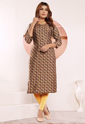 Digital Printed Viscose Rayon Straight Kurta in Brown