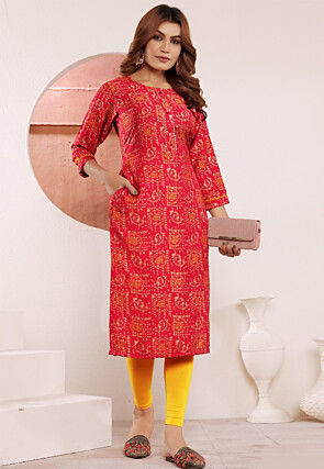 Digital Printed Viscose Rayon Straight Kurta in Dark Pink